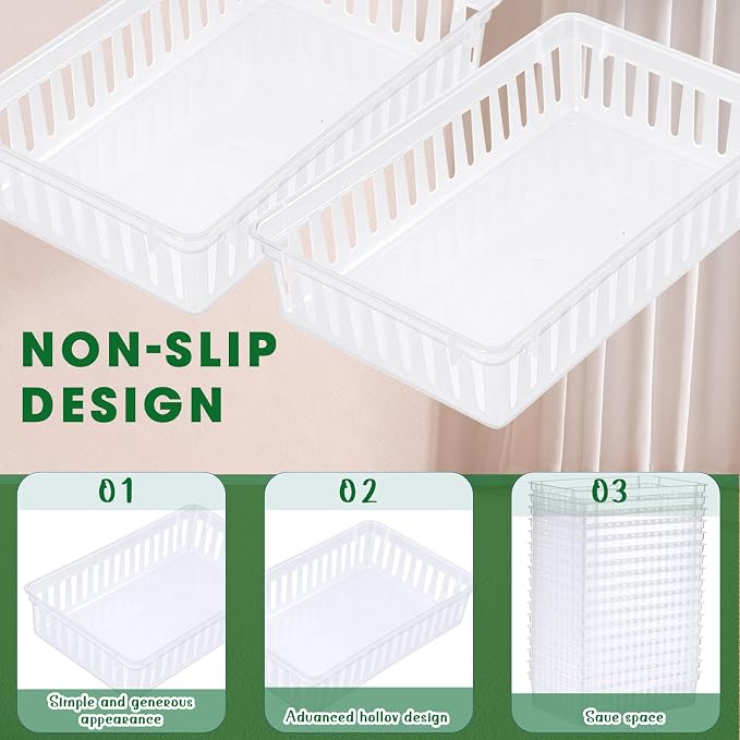 Boao 48 Pieces Plastic Baskets for Organizing 10.24 x 6.5 x 2.36 Inch Rectangular Storage Trays Plastic Organizer Bins Rectangle for Classroom Organization(Clear)