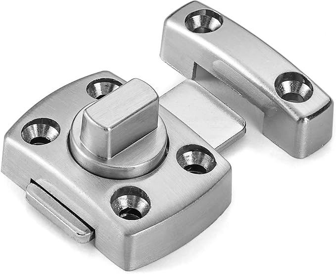 Brushed Silvery Rotate Bolt Gate Latches,Enhanced Security for Doors | Zinc Alloy Cabinet Lock,Pet Door Lock, for Drawer,Storage Box,Locker,Closet,Pet Cage,Wine Cabinet,Protect Privacy