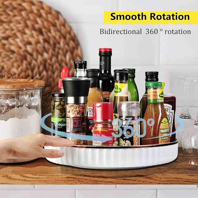 Amolliar Fluted Lazy Susan Organizer, Turntable Organizer-White 10" 2 Pack | Lazy Susan for Cabinet Fridge, Pantry Organizer, Spice Rack Condiment Organizer for Kitchen, Countertop Bathroom Vanity Tray