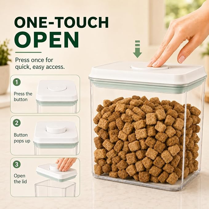 Pet Dog-Cat POP-Treat Airtight jar-Container - 2.2 Qt/2 L | Stackable One-Touch Opening | For Snacks Candy Salt Herbs Spices | BPA-Free