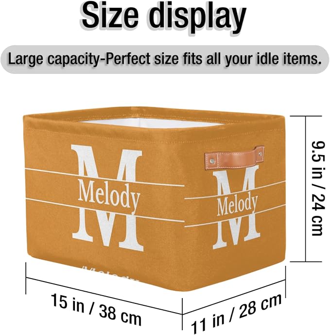Personalized Initial Letter Name Orange Organizer Bin for Rooms