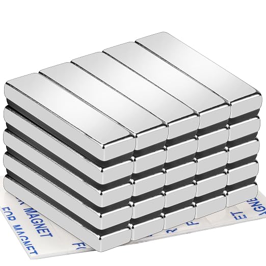 Strong Neodymium Magnets with Adhesive Backing, 25 Pack, 40x10x5 mm | Powerful Rare Earth Bar Magnets, Waterproof Black Magnetic Magnet Strips Heavy Duty for Craft, Kitchen, DIY, Office