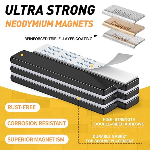 FINDMAG Adhesive Magnets, 100 Pack 60x10x3mm, Neodymium Bar Magnets | Rare earth magnetic strips for repeat mounting projects; for cabinet installations, workshop layouts, displays and tools