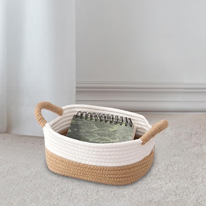 Woven Rope Storage Basket Household Sundries Storage Bin Toy Storage Basket Cat Dog Toy Basket with Handle Stackable Rope Material Suitable for Gift