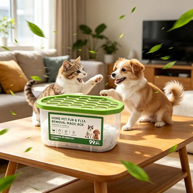 Automatic Pet Hair Collection Box, Portable Odor Removal Storage Bin, Multi use Fur Cleaning Container for Indoor Pet Spaces and Car Interior 1pc