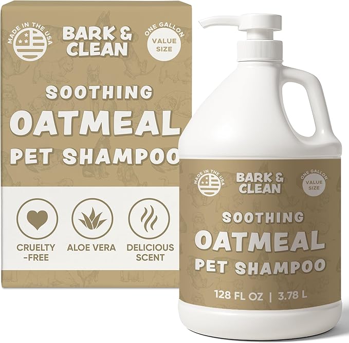 Oatmeal Dog Shampoo for Itchy Skin, 1 Gallon with Pump - Hypoallergenic Anti-Itch Allergy & Sensitive Skin Relief, Moisturizing Aloe Vera Coconut Oil, Sulfate & Paraben Free, Made in USA, Bark & Clean