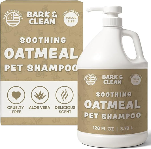 Oatmeal Dog Shampoo for Itchy Skin, 1 Gallon with Pump - Hypoallergenic Anti-Itch Allergy & Sensitive Skin Relief, Moisturizing Aloe Vera Coconut Oil, Sulfate & Paraben Free, Made in USA, Bark & Clean