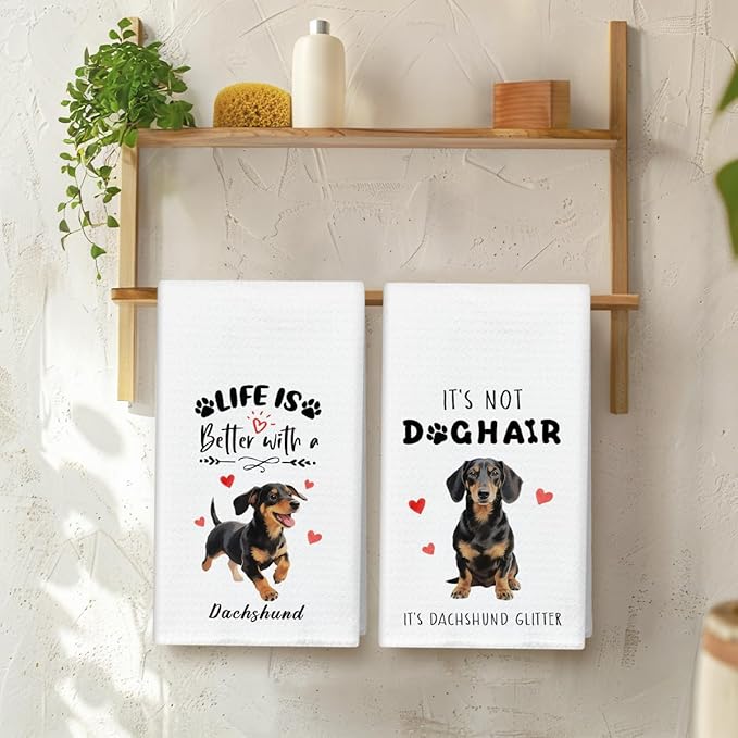 WwongxianB Dachshund Kitchen Towels Decorative Set of 2, Funny Tea Towel Hand Towels Highly Absorbent Soft Dish Cloths 16x24 Inches, Bathroom Decor, Weiner Gifts for Dog Lovers -06