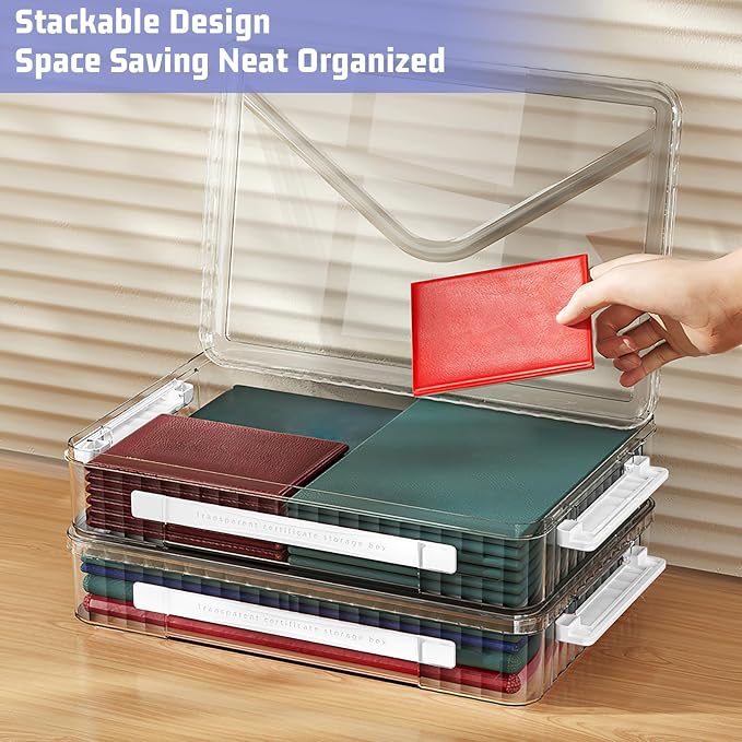 Marte Vanci Plastic Storage Bin with Lid Portable Project Case with Handle Clear Storage Box File Document Protector Stackable Container for A4 Letter Paper Photo Craft Scrapbook（White Handle）