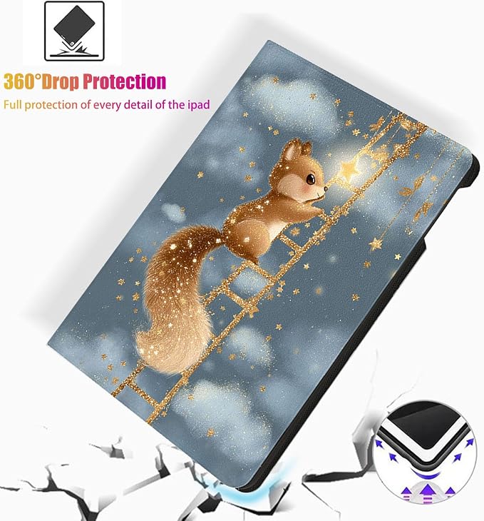 for Microsoft Surface Pro 11/10/9-13" 2024/2022 Tablet Case,Auto Wake/Sleep,Adjustable Stand Protective Cover - Cute Squirrel Star