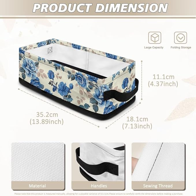 Rose Floral Bathroom Basket with Handle, Back of Toilet Paper Basket Decorative Shelf Bins for Toilet Tank Top Countertop, Bathroom Storage Basket Bathroom Accessories