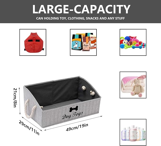 Morezi Large dog toy bin puppy shallow toy baskets dog toy storage perfect for living room playroom closet home organization - Stripe