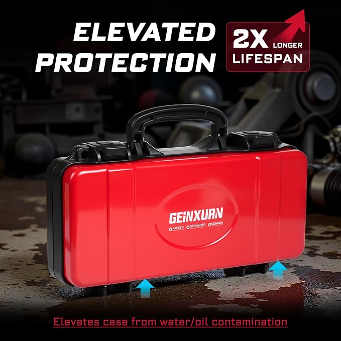 Geinxurn 2 Pieces Metal 11 Inches Steel Portable Tool Box Organizer Red & Black, Durable ABS Tool Storage with Plastic Handle and Double-Buckles