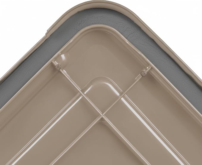 IRIS USA 6-Pack 19 Qt Storage Bins with Gasket Lids, Tan | WeatherPro seal protects shoes, crafts, documents and supplies from dust and moisture