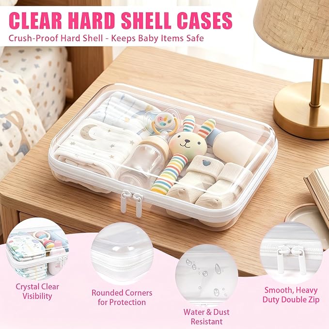 Clear Diaper Bag Organizer Pouches, Hard Shell Zipper Case for Baby Travel | 5 Pack Rigid 1.2 mm Clear PET Waterproof Organizer Pouches, Multi-Size Zipper Cases for Baby Essentials, Diapers Wipes