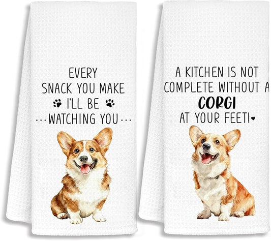 Chef Kitchen Towels Set of 2, Dog Mom Gifts for Women, Corgi Gifts Hand Towels, Gift for Corgi Lovers Dish Towels Dishcloths Tea Towels for Kitchen, 16x24 Inch