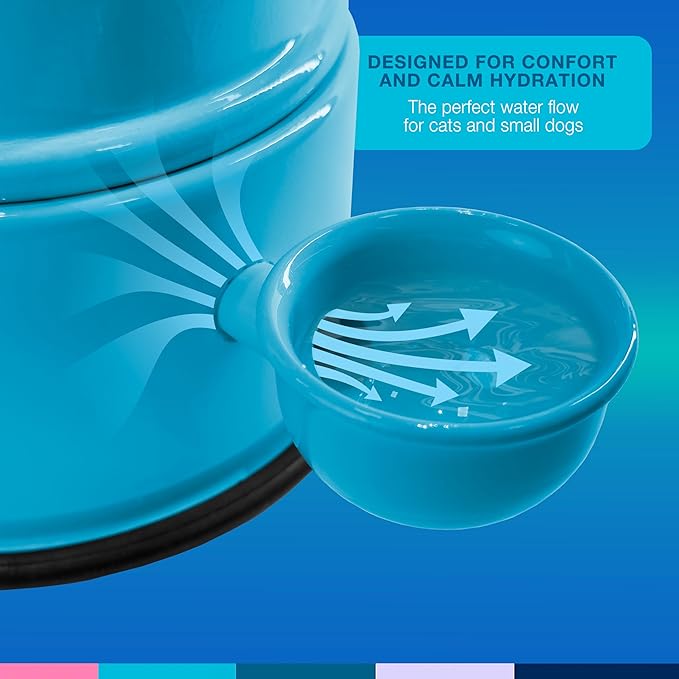 Pet Water Dispenser for Dogs and Cats, 47.3 oz – Gravity-Fed Aluminum Water Bowl, Prevents Wet Fur, Provides Continuous Fresh Water, Electrostatic Coated Finish, Vida Mansa (Light Blue)