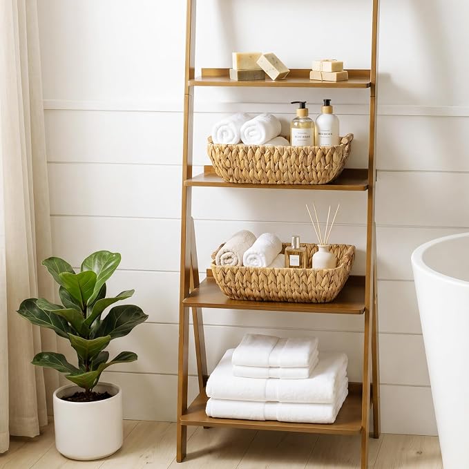 StorageWorks Wicker Baskets for Organizing, Water Hyacinth Storage Baskets | Wicker Storage Baskets for Shelves, Baskets with Wooden Handles, 2-Pack Gifts Basket for Home Decor, Hand-Woven Basket