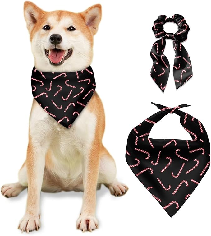 COEQINE Christmas Dog Bandanas Female Dog Bandanas with Elastic Hair Tie for Thick Hair 2 Pack Family Couple Matching Outfits with Dogs Pet Outfit Christmas Costum for Women Me