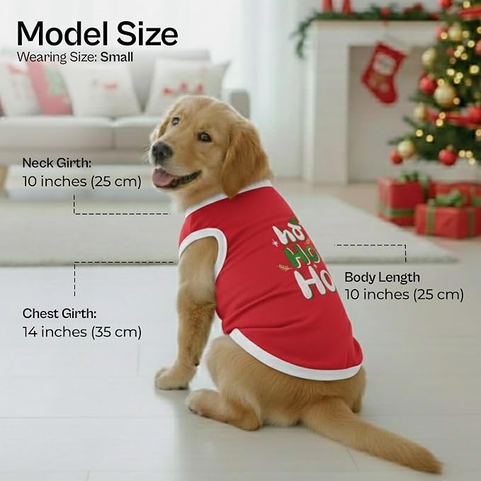 Parisian Pet Red Dog Tshirt - Embroidered “ ho Ho Ho “ Dog Christmas Shirt - Lightweight 100% Cotton Shirt - Sleeveless Clothes - Machine Washable Dogs Vest - Shirts for Small Dogs - XXS