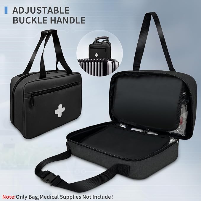 First Aid Bag Empty, Compact and Portable Medical Supplies Organizer with Multiple Compartments, Emergency Trauma Bag for Travel, Camping, Hiking, Car, Travel and Home Use, Black(Bag Only)