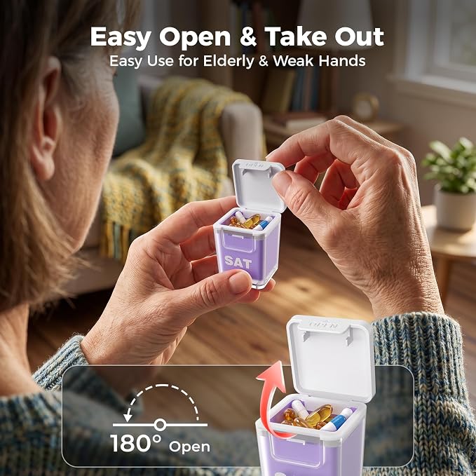 ODARO Extra Large Weekly Pill Organizer Once A Day - Color | Large Capacity, Big Font, Wide Opening Easy to Use, Detachable Portable, Spill Proof, BPA Free