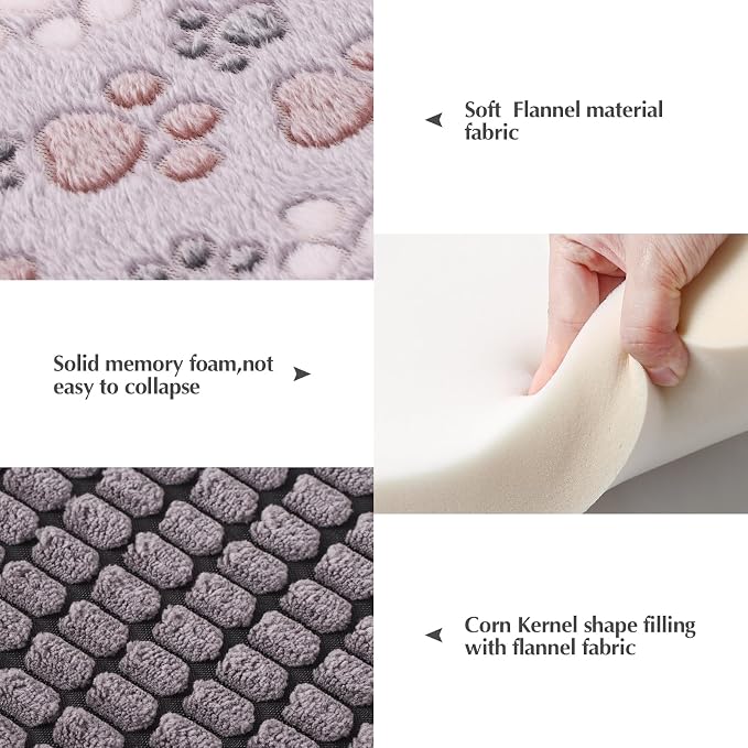 BVAGSS Reversible Dog Crate Pad, Memory Foam Pet Bed Mat, Soft Warm Machine Washable Sleeping Kennel Mattress for Small Medium Dogs XH079 (30''x20''x1.6'',Grey Paw)