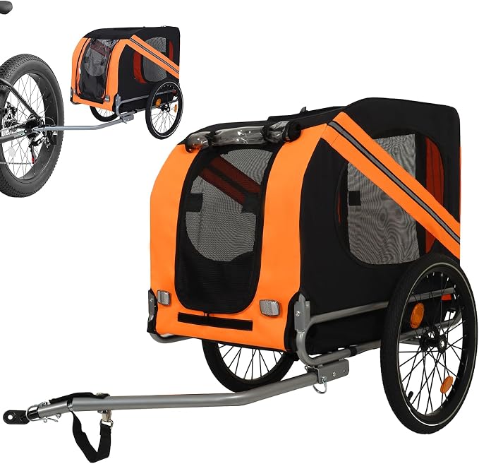 Large Dog Bike Trailer with 18.9" Wheels - 120LB Capacity Dog Trailer for Bike, Foldable Pet Bike Trailer for All-Terrain Cycling, Jogging & Camping