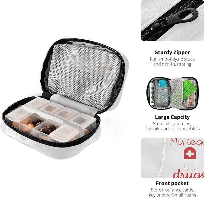 Pill Organizer Pill Box 7 Day Pill Case Bag Travel Pill Organizer Bag with Zipper Portable Weekly Case Compact Size for Vitamin Supplement Holder