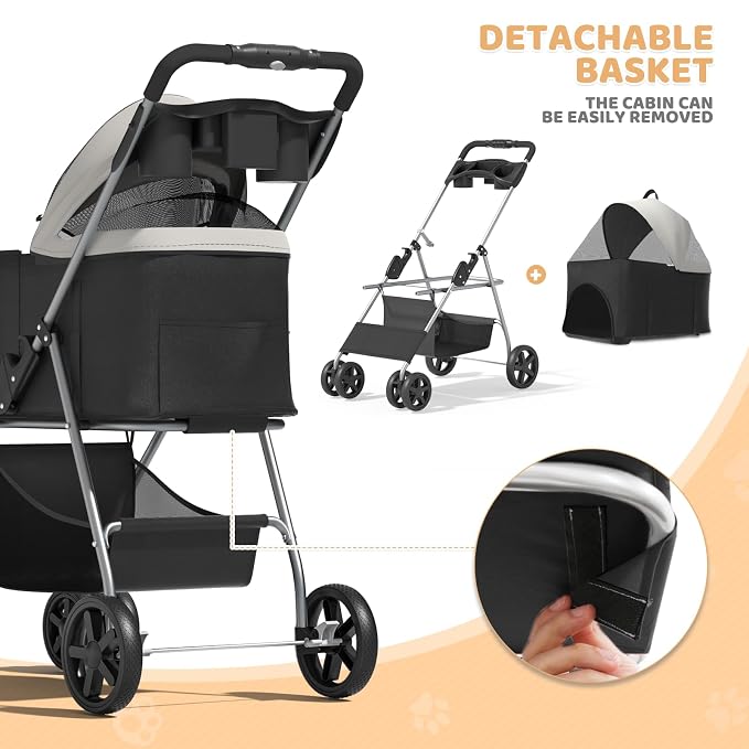 Magshion 3-in-1 Foldable Pet Stroller for Small to Medium Dogs and Cats | Dog Travel Jogger with Detachable Carrier, Cup Holder & Storage Basket, For Small/Medium Dogs & Cats Up to 33 lbs