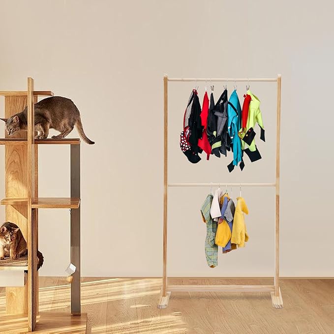 Retail Garment Display Stand, Children Pet Clothing Garment Display Rack, Removable Cross Bar, Stainless Steel Screws, 22'', Wooden