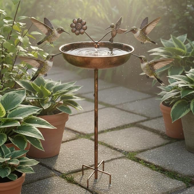 Bronze Bird Bath Basin Feeder Stand Wrought Iron Outdoor Bowl Pedestal with Flower Accents for Birds to Drink Bathe and Gather Suitable for backyards patios lawns and Flower beds