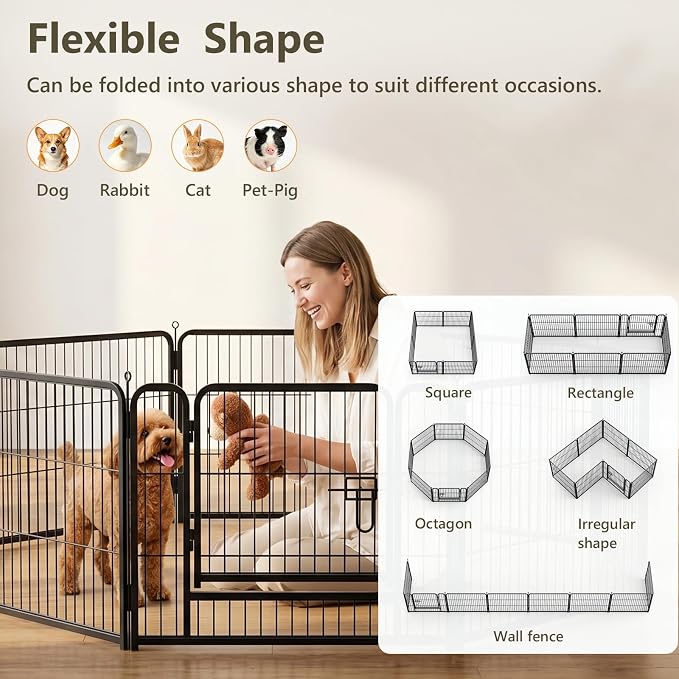 Metal Dog Playpen - 24" Height 16 Panels Foldable Exercise Pen for Dogs Indoor/Outdoor Pen with Door for Puppy Portable Pet Playpen Polygon Dog Enclosure (Black)