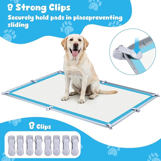 Pee Pad Holder, 32×46 Inch Thickened Silicone Dog Pee Pad Holder Tray | Non Slip Raised Edge Anti Spill Puppy Pad Holder with 4 Fixed Clamps, Easy Cleaning Floor Protection for Puppy Potty Training