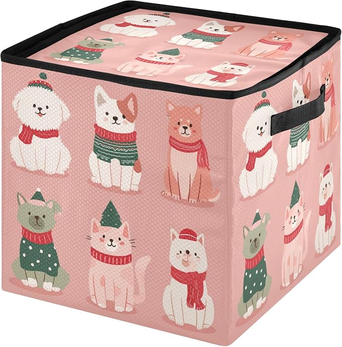 OTVEE Christmas Ornament Storage Box Holiday Decoration Organizer Stores upto 64 Holiday Ornaments Adjustable Dividers Tear-Proof Fabric Christmas Pets Charm