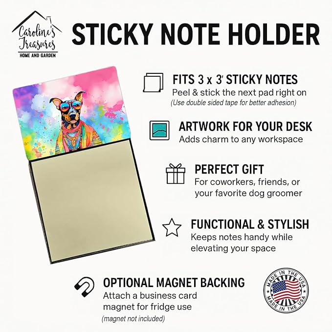 Caroline's Treasures Doberman Pinscher Hippie Dawg Sticky Note Holder Refillable Dispenser Self-Sticky Note Pads, Memo Pads Blank Desk Accessories