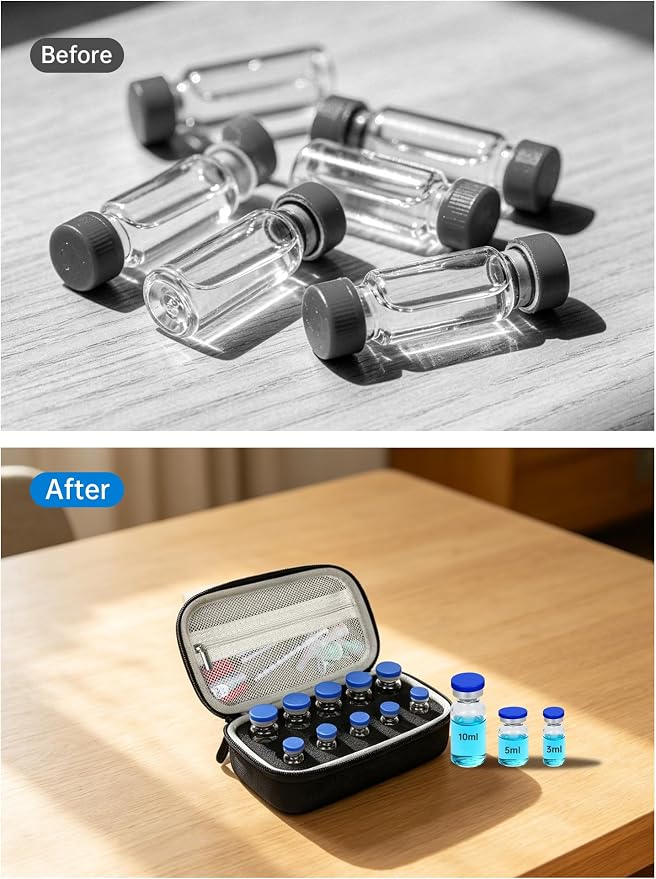 Peptide Case for Fridge & Insulin Travel Case, Adjustable 10-Slot Diabetes Care Supply Holder for 3ml/5ml/10ml Vials, Peptide Vials Storage Kit for Syringes, Alcohol Pads & Diabetic Essentials