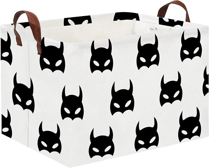 Batman Basket Kids Storage Basket Cute Basket Empty Toy Storage Bin Organizer Box Rectangular Room Decor for Home Books(Black bats)