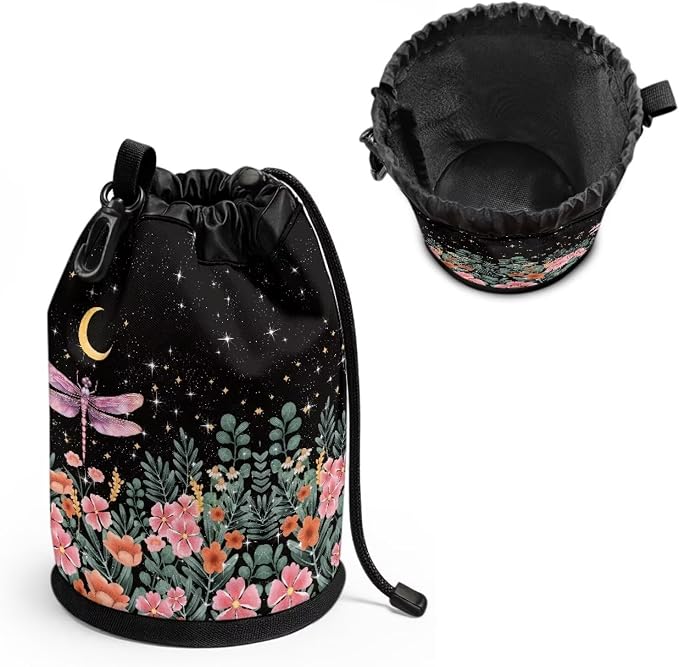 Dragonfly Floral Clothespin Storage Bag Drawstring, Laundry Peg Organizer Pouch with Metal Button for Hanging, Portable Clips Holder for Drying Rack, Camping, Dorm