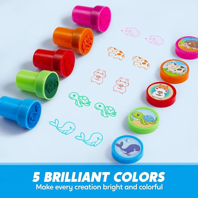 JOYIN 50 Pcs Animal Stamps for Kids, with 50 Different Designs, Farm,Sea Animals,Stamps for Crafting, Prize Box Toys for Classroom, Kids Party Favor, Birthday Party Favor Goodie Bag