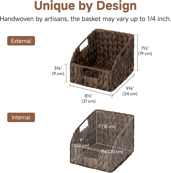 StorageWorks Pantry Baskets for Organizing, Handwoven Brown Baskets, 2-Pack | Water Hyacinth Pantry Baskets for Organizing, Wicker Baskets with Handles, Handwoven Wicker Storage Baskets for Shelves