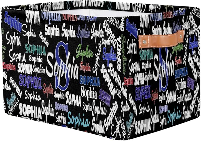 Custom Storage Basket, Personalized Name Rectangle Organizer Bin for Pet/Children Toys, Books, Clothes, Perfect for Rooms/Playroom, Solid Black Color