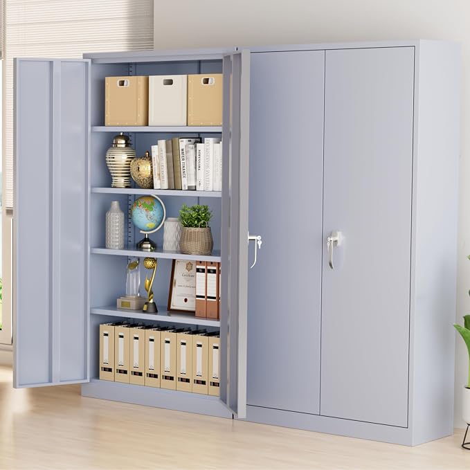 Greenvelly Metal Storage Cabinet with Doors and Shelves, 72" Inch Locking Metal Cabinet,Garage Storage Cabinet for Garage Office School Warehouse (Dark Gray)