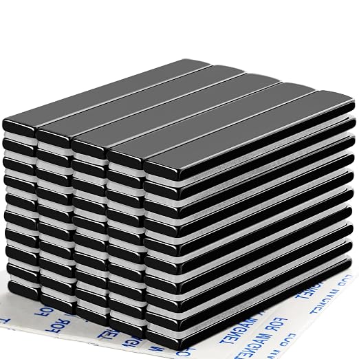 Strong Neodymium Magnets with Adhesive Backing, 50 Pack, 60x10x3 mm | Powerful Rare Earth Bar Magnets, Waterproof Black Magnetic Magnet Strips Heavy Duty for Craft, Kitchen, DIY, Office