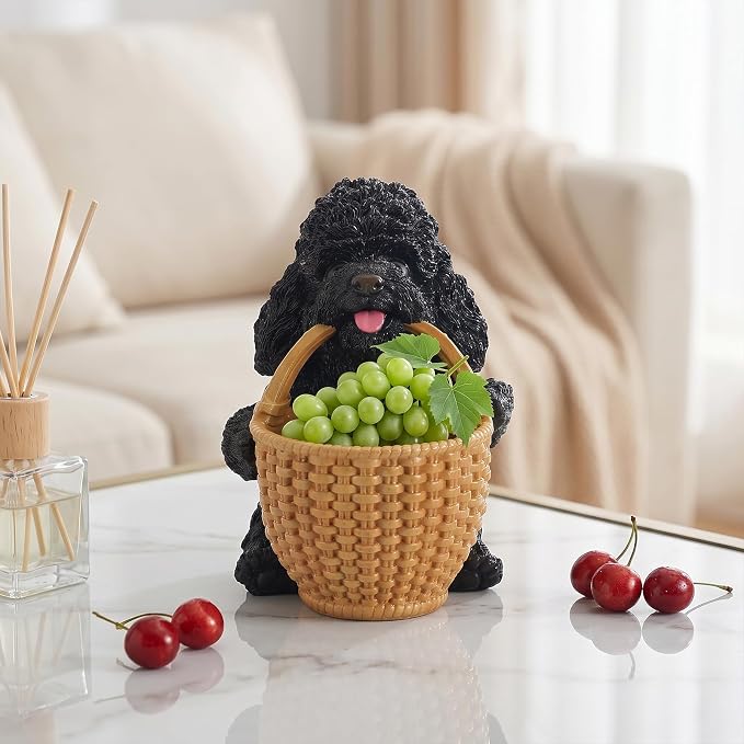 Black Poodle Candy Bowl, Resin Dog Figurine Key Bowl for Entryway Table, Desktop Storage Basket Organizer for Desk, Unique Dog Lover Gift
