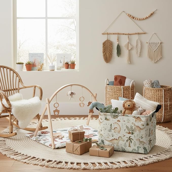 Kid Cute Rectangle Storage Basket Baby Toy Clothes Storage Bin Nursery Playroom Bedroom Decor Basket (Bohemian Dinosaur)