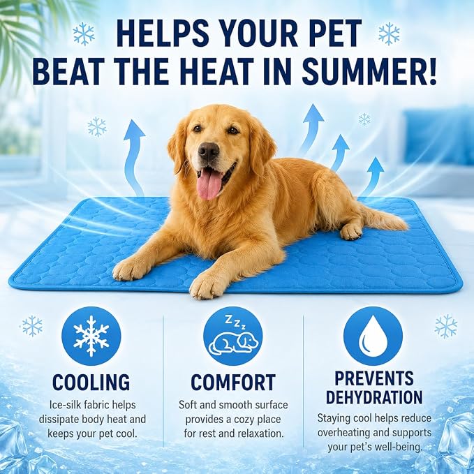 Dog Cooling Mat, 2026 Upgraded Pet Ice Silk Mat(Bule,M-24×20") | Washable Dog Cooling Pad with Soft PP Cotton Padding, Breathable Dog Bed Matfor Dogs & Cats