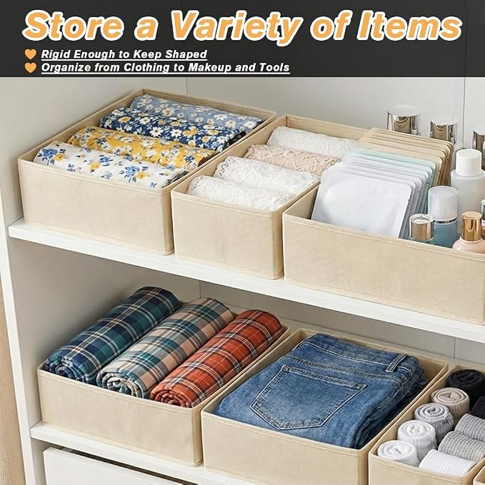 Drawer Organizer Clothes Storage - 12 Pack Dresser Organizer for Bedroom, Foldable Closet Drawer Organizer Bins for Bedroom Organization, Fabric Storage Dividers for Socks, Underwears, Bras