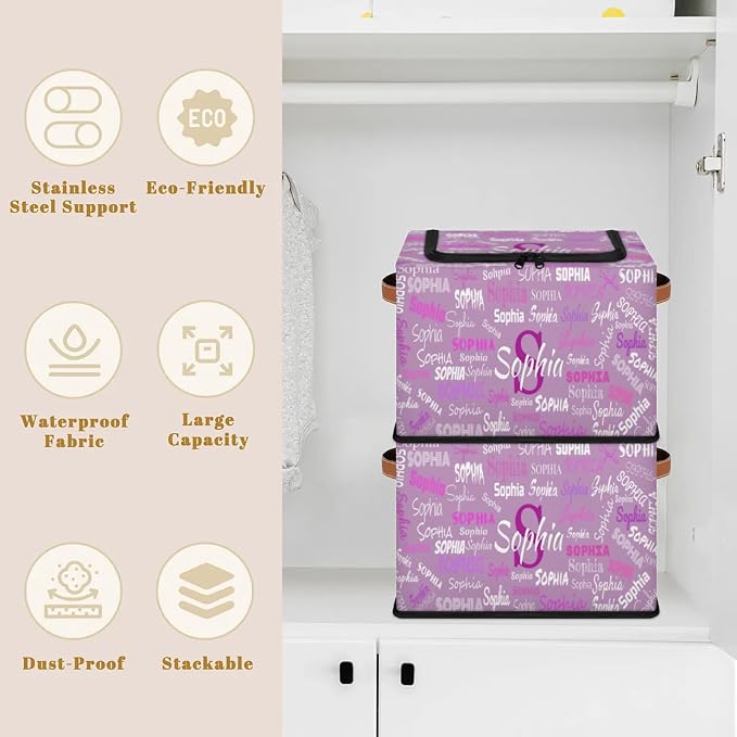 Custom Rectangular Baby Storage Basket with Zipper Lid, Kids Toys Bin, Books Shelf Basket, Clothes Towel Storage Bin for Nursery, Gift Basket, Pet Basket, Lavender Purple Color