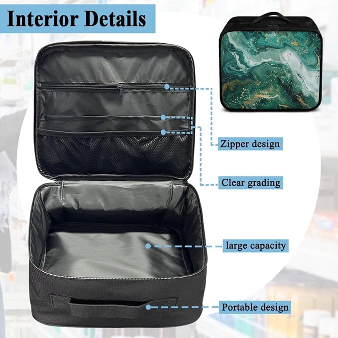 Empty First Aid Bag Green Marble Print Hummingbird Floral First Responder Case for Emergency Teams and Family Use Includes Modular Inserts Wear Resistant Zippers Breathable Back Panel